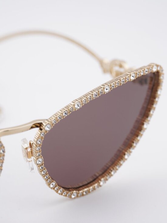 Gucci GG1569S 001 Sunglasses Gold with White Stone Cat Eye Frame, Brown Lenses main image 6